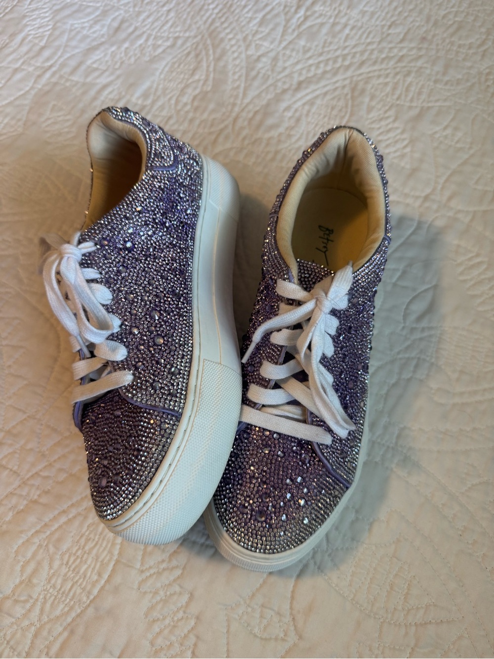 Betsey Johnson Silver & Purple Rhinestone Platform Sneakers